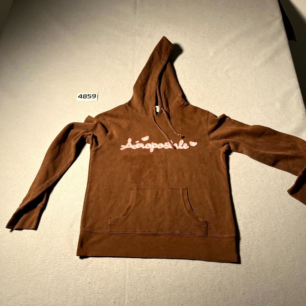 Aéropostale Hoodie Womens Medium Brown Cotton Spell Out Logo Kangaroo Pocket‎